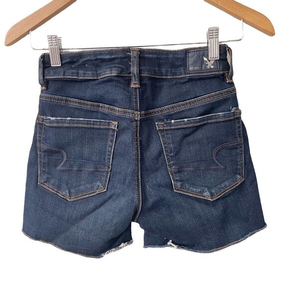 American Eagle Hi-Rise Shortie Jean Cutoff Shorts Women's Size 00 Stretch Denim - Picture 2 of 8
